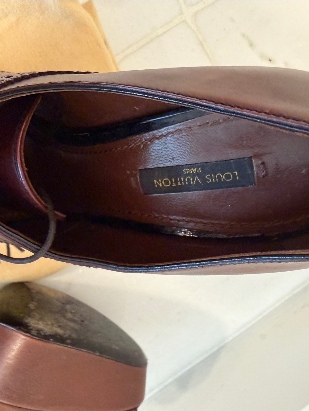 Louis Vuitton Brown Leather Peep-Toe Lace-Up Pumps - Picture 9 of 11